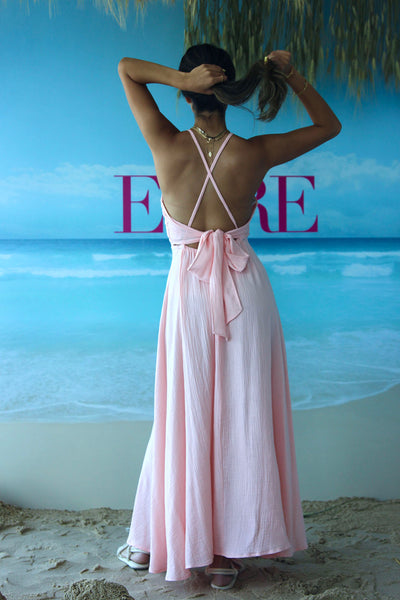 Open Back Long Dress with Belted Wrap Tie