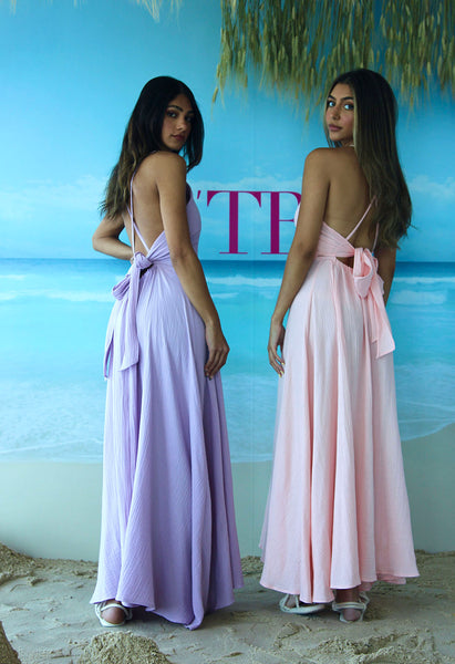Open Back Long Dress with Belted Wrap Tie