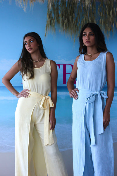 Wrap Jumpsuit with Side Belted Tie Comes with Long Bisht Coverups