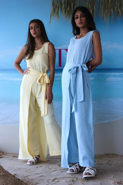 Wrap Jumpsuit with Side Belted Tie Comes with Long Bisht Coverups