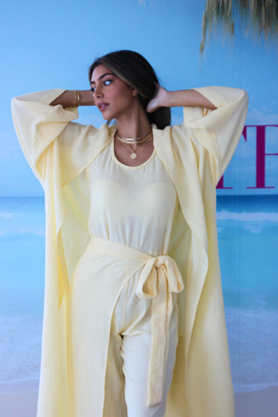 Wrap Jumpsuit with Side Belted Tie Comes with Long Bisht Coverups
