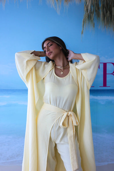 Wrap Jumpsuit with Side Belted Tie Comes with Long Bisht Coverups