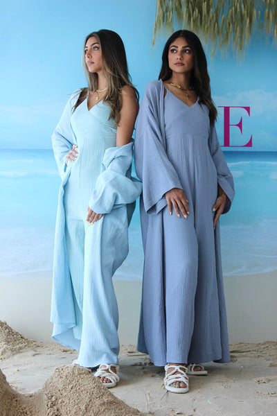 Wide Leg Jumpsuit with Back Belted Tie comes with Long Bisht Coverups
