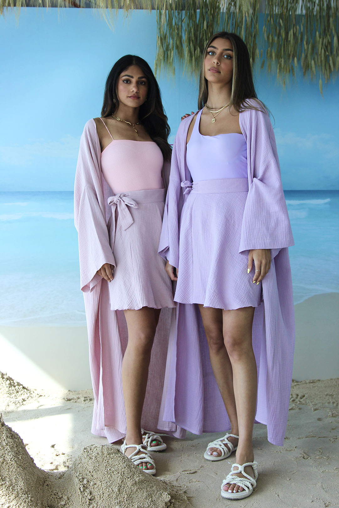 Set of Two Short Wrap Skirt with Long Bisht Coverups