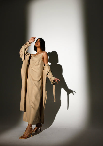 Long dress with trench coat