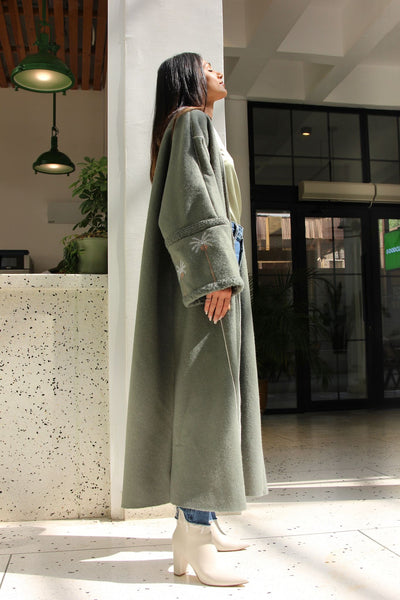 Shearling bisht with embroidery