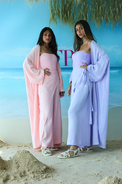 Set of Two Wide legged Wrap Pant with Long Bisht Coverups